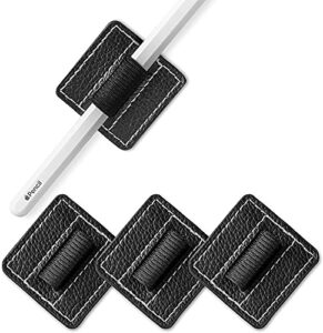tineeowl pen holder for apple pencil (improved), adhesive loop for books, surface laptop, journal & more – 3m self-adhesive vegan leather elastic pencil loop (3 pack) – black