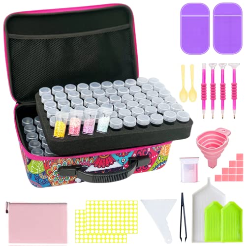 Amedoo 120 Slots Diamond Painting Storage Containers Big Capacity Diamond Painting Accessories 5D Diamond Painting Tools Set DIY Art Craft Jewelry Beads Rhinestones Organizer (120 Slots, Bohemia)