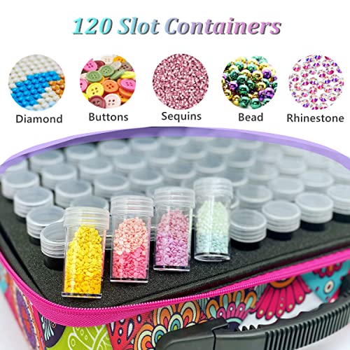 Amedoo 120 Slots Diamond Painting Storage Containers Big Capacity Diamond Painting Accessories 5D Diamond Painting Tools Set DIY Art Craft Jewelry Beads Rhinestones Organizer (120 Slots, Bohemia)