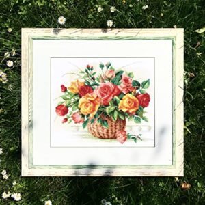 RIOLIS - Basket With Roses - Counted Cross Stitch Kit - 13¾" x 11¾" Zweigart 14ct. White AIDA 29 Colors