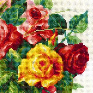 RIOLIS - Basket With Roses - Counted Cross Stitch Kit - 13¾" x 11¾" Zweigart 14ct. White AIDA 29 Colors