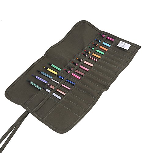 Canvas Brush Roll-Up Bag 30 Slots Paint Brushes Case Artist Paint Brush Holder Organizers, 12 x 19 Inches Paint Brush Storage Canvas Pouch for Acrylic Draw Pen Watercolor Oil Brushes Case, Black