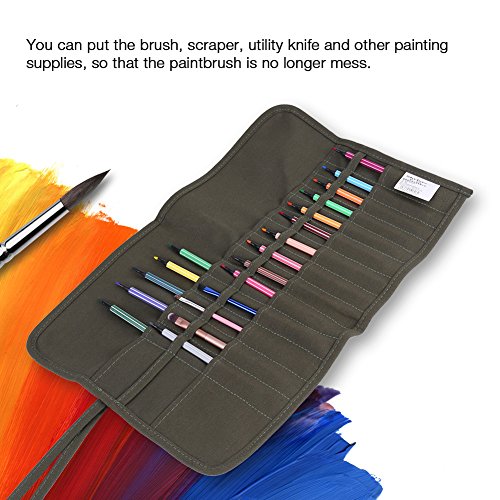 Canvas Brush Roll-Up Bag 30 Slots Paint Brushes Case Artist Paint Brush Holder Organizers, 12 x 19 Inches Paint Brush Storage Canvas Pouch for Acrylic Draw Pen Watercolor Oil Brushes Case, Black