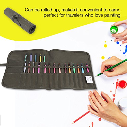 Canvas Brush Roll-Up Bag 30 Slots Paint Brushes Case Artist Paint Brush Holder Organizers, 12 x 19 Inches Paint Brush Storage Canvas Pouch for Acrylic Draw Pen Watercolor Oil Brushes Case, Black