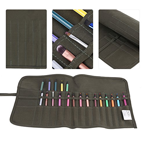 Canvas Brush Roll-Up Bag 30 Slots Paint Brushes Case Artist Paint Brush Holder Organizers, 12 x 19 Inches Paint Brush Storage Canvas Pouch for Acrylic Draw Pen Watercolor Oil Brushes Case, Black