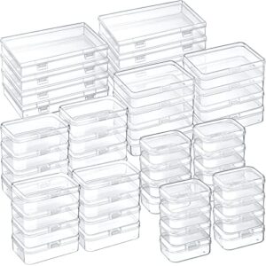 48 pieces mixed sizes small plastic box empty mini clear plastic organizer rectangular bead organizer with hinged lids for small items, jewelry and art craft projects organizing