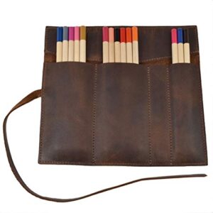 hide & drink, leather rollup pen / pencil storage case / pouch organizer handmade includes 101 year warranty :: bourbon brown