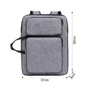 A3 Artist Portfolio Carry Case Bag Portable Students Waterproof Canvas Shoulder Bag Painting Pad Backpack for Sketching Painting Art Supplies with Shoulder Straps and Carry Handle (Grey)