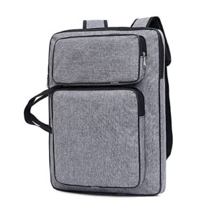 a3 artist portfolio carry case bag portable students waterproof canvas shoulder bag painting pad backpack for sketching painting art supplies with shoulder straps and carry handle (grey)