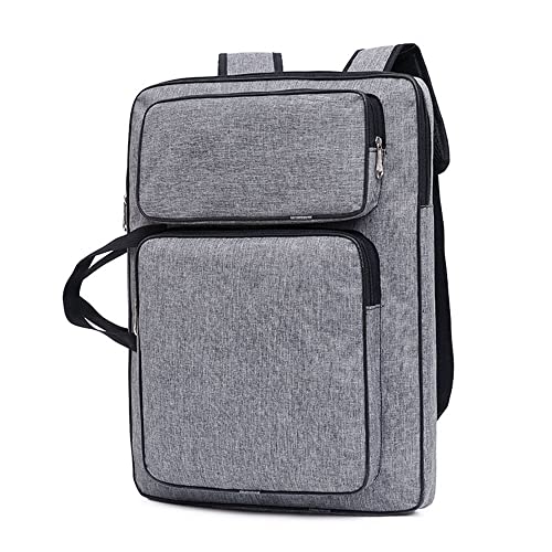 A3 Artist Portfolio Carry Case Bag Portable Students Waterproof Canvas Shoulder Bag Painting Pad Backpack for Sketching Painting Art Supplies with Shoulder Straps and Carry Handle (Grey)