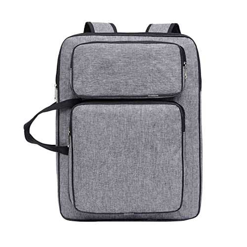 A3 Artist Portfolio Carry Case Bag Portable Students Waterproof Canvas Shoulder Bag Painting Pad Backpack for Sketching Painting Art Supplies with Shoulder Straps and Carry Handle (Grey)