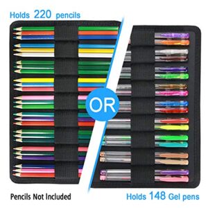 YOUSHARES Colored Pencil Case 220 Slots Pen Case Organizer With Handy Wrap & Zipper, Multilayer Holder for Prismacolor Colored Pencils & Gel Pen (Cat)