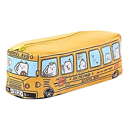 Shineweb Students School Bus Pencil Case Office Stationery Bag Organizer Pouch Car Cute Makeup Bag Holder for Women Children Girl (Yellow)