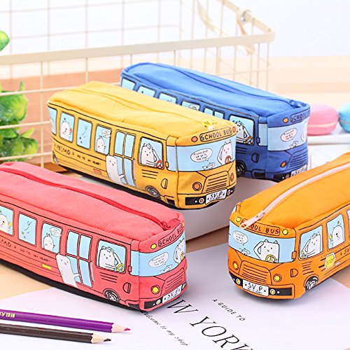 Shineweb Students School Bus Pencil Case Office Stationery Bag Organizer Pouch Car Cute Makeup Bag Holder for Women Children Girl (Yellow)