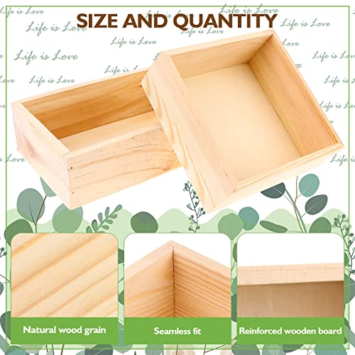 craftshou 10 Pcs Unfinished Wooden Box 7.5x5in Rectangle Wood Storage Organizer for Crafts 6x6in Succulent Planter Square Storage Container Rustic Pine Boxes for Collectibles Jewelry Decor