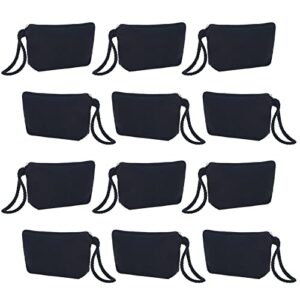 muka 12 pack cotton canvas bag with handle strap, 7-1/2 x 4-1/4 x 2 inches heavy duty black cosmetic pouch