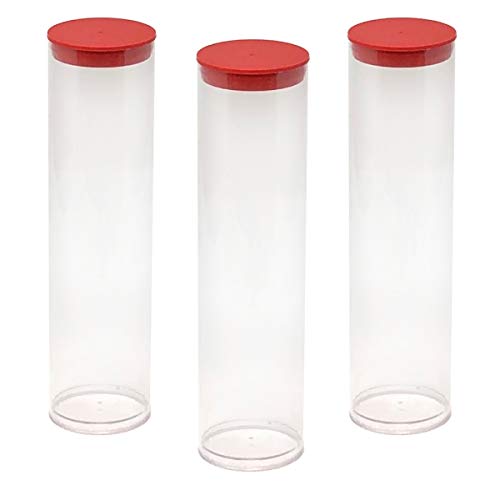 Prestige Import Group - 1.75" x 8" Transparent Clear Plastic (PETG) Storage Tubes with Red Lid - 5 Pack