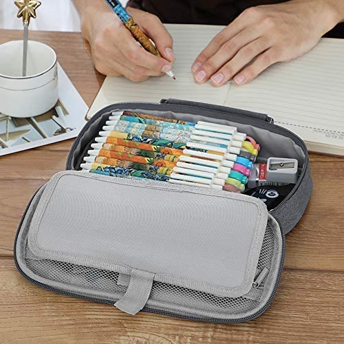 Pencil Case Pen Bag, RUMANLE Pen Bag Big Capacity Canvas Makeup Pouch Bag Case Pencil Holder Practical Students Stationery with Double Zippers Durable for School & Office Supplies - (Empty- Grey)