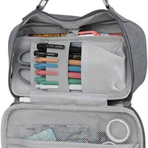 Pencil Case Pen Bag, RUMANLE Pen Bag Big Capacity Canvas Makeup Pouch Bag Case Pencil Holder Practical Students Stationery with Double Zippers Durable for School & Office Supplies - (Empty- Grey)