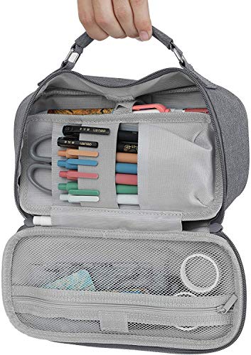 Pencil Case Pen Bag, RUMANLE Pen Bag Big Capacity Canvas Makeup Pouch Bag Case Pencil Holder Practical Students Stationery with Double Zippers Durable for School & Office Supplies - (Empty- Grey)