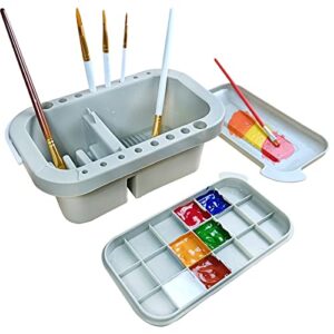 multifunctional paint brush cleaner16 holes paint brush holderwith paint pallet storage box, artists watercolor oil acrylic gouache paintingpainting supplies, portable with lid paint palette