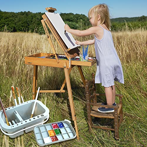 Multifunctional Paint Brush cleaner16 Holes Paint Brush holderwith Paint Pallet Storage Box, Artists Watercolor Oil Acrylic Gouache paintingpainting Supplies, Portable with lid Paint Palette