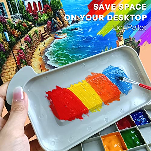 Multifunctional Paint Brush cleaner16 Holes Paint Brush holderwith Paint Pallet Storage Box, Artists Watercolor Oil Acrylic Gouache paintingpainting Supplies, Portable with lid Paint Palette