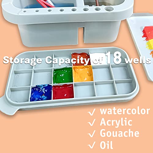 Multifunctional Paint Brush cleaner16 Holes Paint Brush holderwith Paint Pallet Storage Box, Artists Watercolor Oil Acrylic Gouache paintingpainting Supplies, Portable with lid Paint Palette