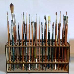 wooden paint brush holder – paintbrush holder stand, paint brushes wall mount or freestanding, hold up to 67 paint brushes (a)