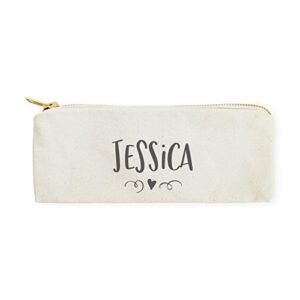 the cotton & canvas co. personalized name with mini heart pencil case, cosmetic case and travel pouch for office and back to school