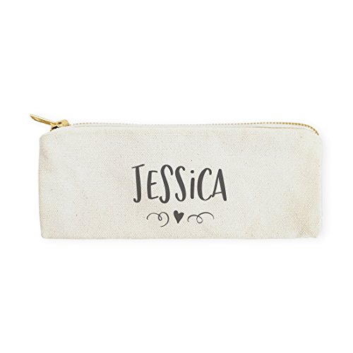 The Cotton & Canvas Co. Personalized Name with Mini Heart Pencil Case, Cosmetic Case and Travel Pouch for Office and Back to School