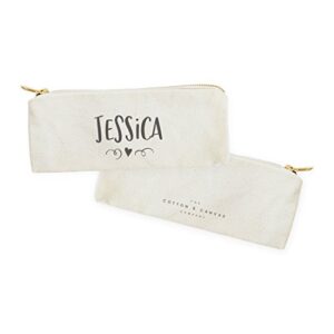 The Cotton & Canvas Co. Personalized Name with Mini Heart Pencil Case, Cosmetic Case and Travel Pouch for Office and Back to School