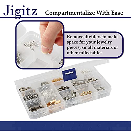 Jigitz Plastic Jewelry Organizer Box, 8pk - 15 Compartment Plastic Organizer Box with Dividers Grid Container for Beads