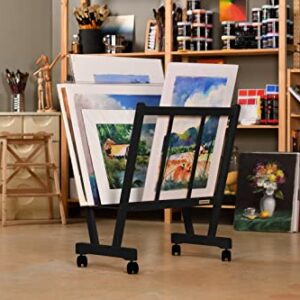 Creative Mark Firenze Wood Large Print Rack with Castors - Perfect for Display of Canvas, Art, Prints, Panels, Posters, Art Gallery Shows, Storage Rack - Black