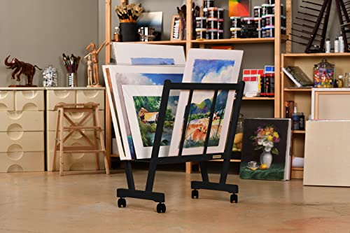 Creative Mark Firenze Wood Large Print Rack with Castors - Perfect for Display of Canvas, Art, Prints, Panels, Posters, Art Gallery Shows, Storage Rack - Black