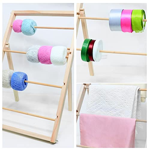 Wood Ribbon Storage Organizer - Ribbon Holder Organizer Rack for Craft Paper Roll - Christmas Gift Wrapping Ribbon Dispenser - Ribbon Organizer for Craft Room, 4-Ply, 1 Pack