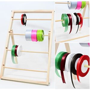 Wood Ribbon Storage Organizer - Ribbon Holder Organizer Rack for Craft Paper Roll - Christmas Gift Wrapping Ribbon Dispenser - Ribbon Organizer for Craft Room, 4-Ply, 1 Pack