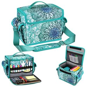finpac portable carrying bag for cricut joy, storage organizer tote bag, carrying case with supplies storage sections (emerald illusions)