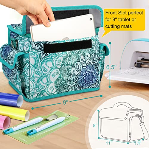 FINPAC Portable Carrying Bag for Cricut Joy, Storage Organizer Tote Bag, Carrying Case with Supplies Storage Sections (Emerald Illusions)