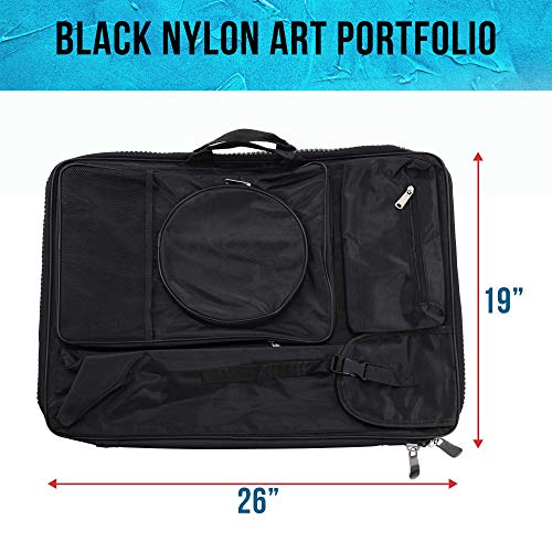 U.S. Art Supply Black Nylon Art Supplies Portfolio Carry Backpack Bag, Size: 19" x 26"