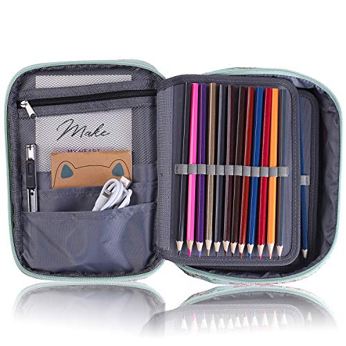 Shulaner 72 Slots Colored Pencil Case with Zipper Closure Large Capacity Oxford Pen Organizer (Rose B)