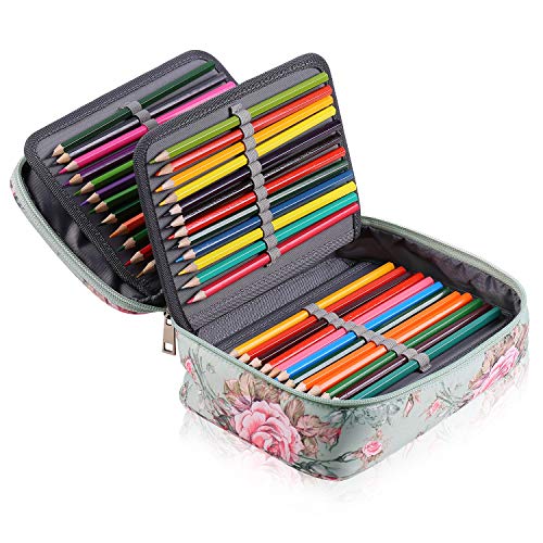 Shulaner 72 Slots Colored Pencil Case with Zipper Closure Large Capacity Oxford Pen Organizer (Rose B)