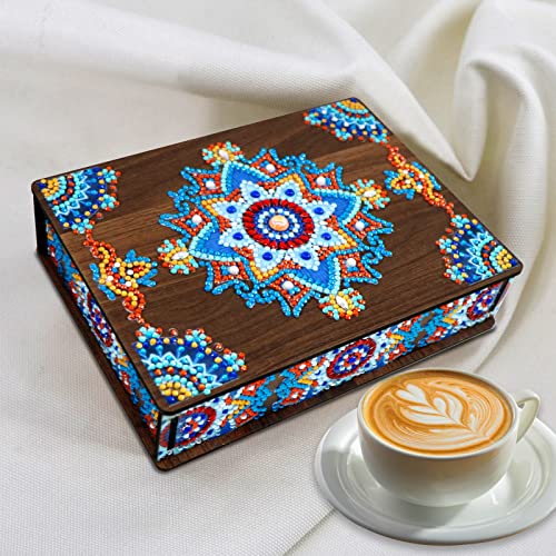 LIZHOUMIL 5D DIY Diamond Painting Jewelry Box Kit, Mandala Pattern Wooden Storage Box,Rhinestone Painting Organizer Arts Crafts for Home Office Desktop Decoration Gift Supplies 4#