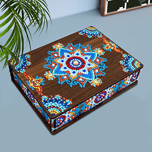 LIZHOUMIL 5D DIY Diamond Painting Jewelry Box Kit, Mandala Pattern Wooden Storage Box,Rhinestone Painting Organizer Arts Crafts for Home Office Desktop Decoration Gift Supplies 4#