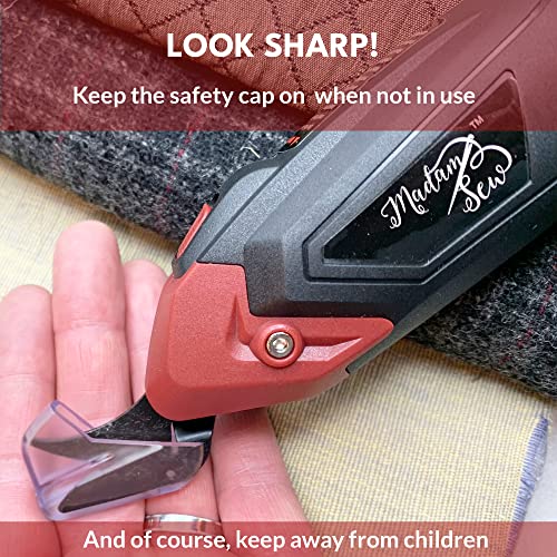 Madam Sew Electric Scissors for Fabric Cutting, Heavy Duty Cordless Shears with USB Rechargeable Battery, Trigger Operation and Non-Slip Grip Cuts Denim, Wool, Leather - REPLACEMENT BLADES AVAILABLE