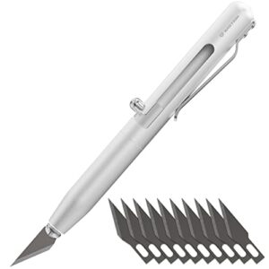 BASTION Precision Craft and Hobby Knife - Executive Bolt Action Safety Retractable Pocket Utility Knife Cutter for Art Crafting, Scrapbooking, Paper & Stencil Cutting - Aluminum Body (Silver)