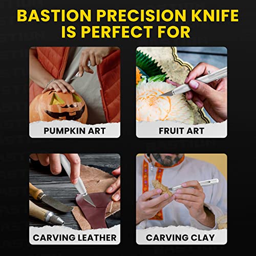 BASTION Precision Craft and Hobby Knife - Executive Bolt Action Safety Retractable Pocket Utility Knife Cutter for Art Crafting, Scrapbooking, Paper & Stencil Cutting - Aluminum Body (Silver)