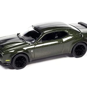 2019 Challenger SRT Hellcat F8 Green Met. w/Twin Black Stripes Limited Edition to 13904 pcs Worldwide 1/64 Diecast Model by Autoworld 64322-AWSP076 B