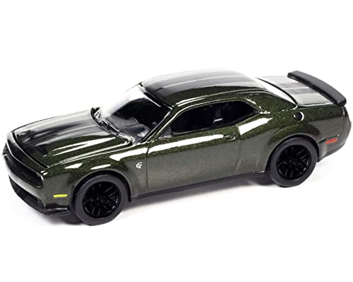 2019 Challenger SRT Hellcat F8 Green Met. w/Twin Black Stripes Limited Edition to 13904 pcs Worldwide 1/64 Diecast Model by Autoworld 64322-AWSP076 B