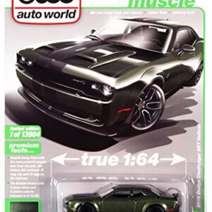 2019 Challenger SRT Hellcat F8 Green Met. w/Twin Black Stripes Limited Edition to 13904 pcs Worldwide 1/64 Diecast Model by Autoworld 64322-AWSP076 B